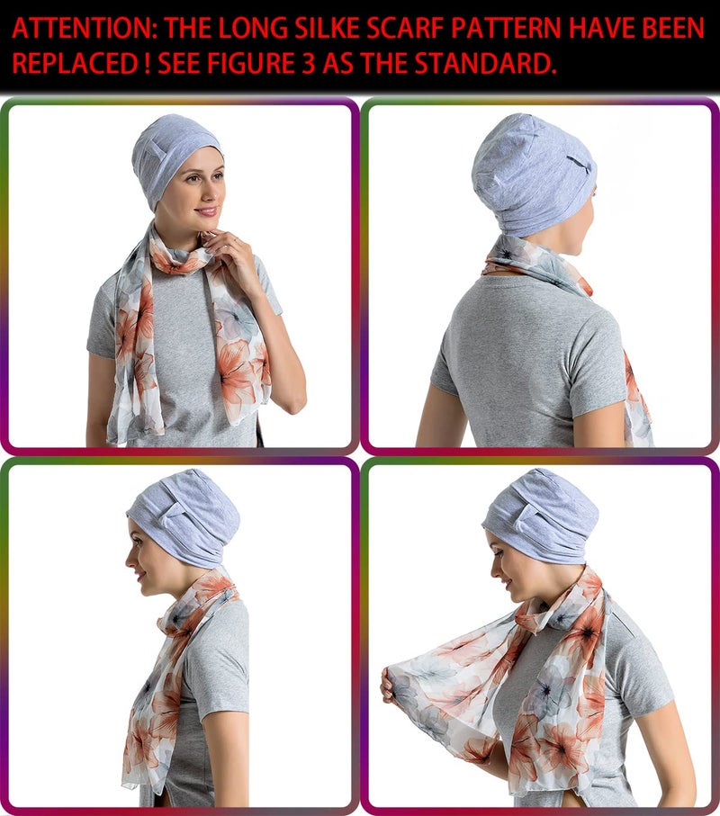 JarseHera Bamboo Cotton Liner Chemo Headwear for Womenwith Silky Scarfs for Cancer Hair Loss Sleep Caps Beanie - Image 5
